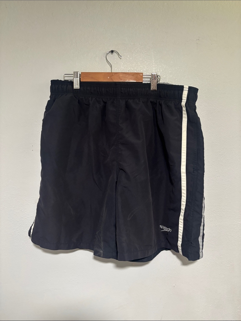 Speedo Black Men’s Athletic Swim Shorts with White Side Stripe